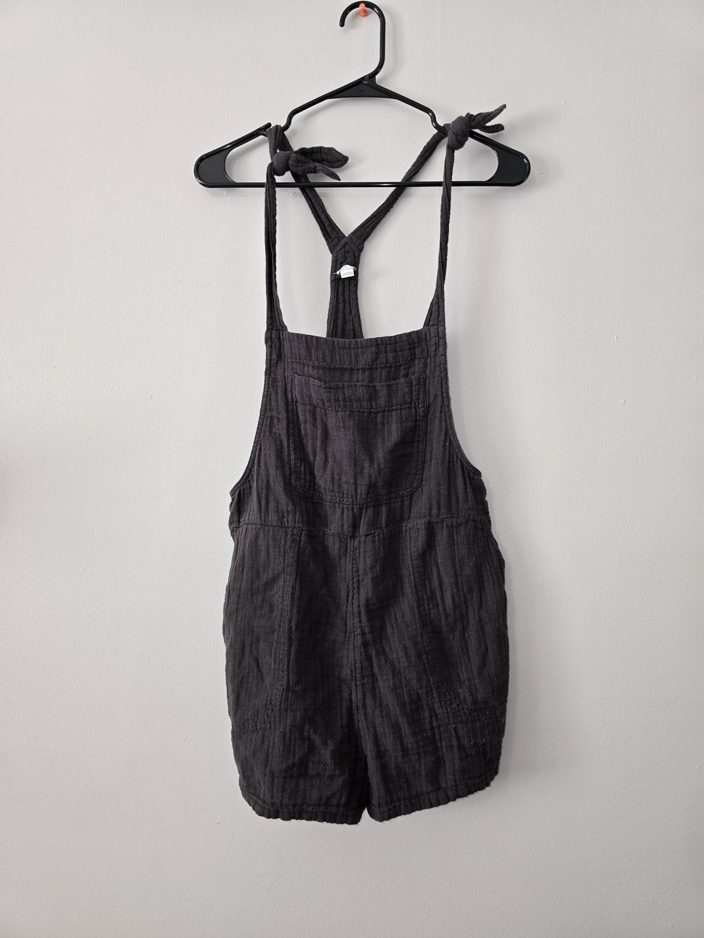 Aerie Tie Strap Short Overalls Lightweight Cotton Textured Gray